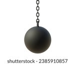 Wrecking ball and chain isolated on white transparent background. 3d render