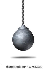 Wrecking ball object on a white background as a metaphor for renewal and demolishing or demolition and destruction icon as a 3D illustration of a business symbol.