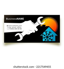 Wrench in hand. Sun and snowflake symbol. Air conditioner service and repair business card concept - Powered by Shutterstock