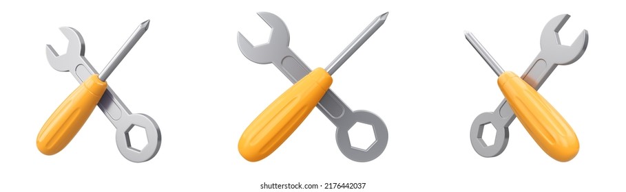 Wrench and screwdriver icon set isolated on white background. 3d render illustration. - Powered by Shutterstock