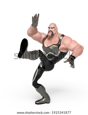 wrestler guy is kicking in white background , 3d illustration