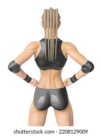 Wrestling Girl Is Doing A Power Pose On Rear View, 3d Illustration
