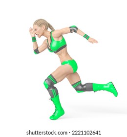 Wrestling Girl Is Running Very Fast, 3d Illustration