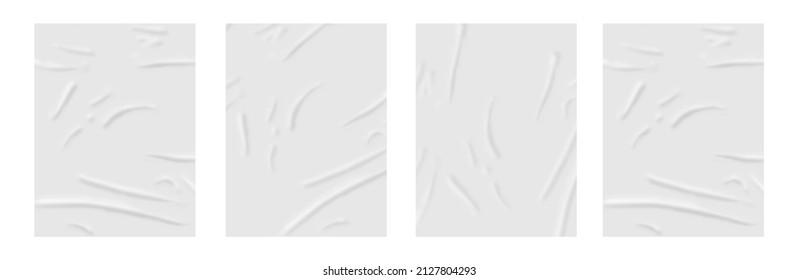 Wrinkled Paper Blanks mock up Isolated on white background (Flat lay). Branding Identify Templates 4 Glued Poster mockups Presentation. - Shutterstock ID 2127804293