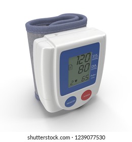 Wrist Blood Pressure Monitor Isolated On White Background. 3D Illustration