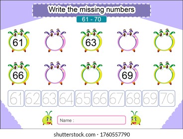write the missing numbers worksheet  for preschool and kindergarten