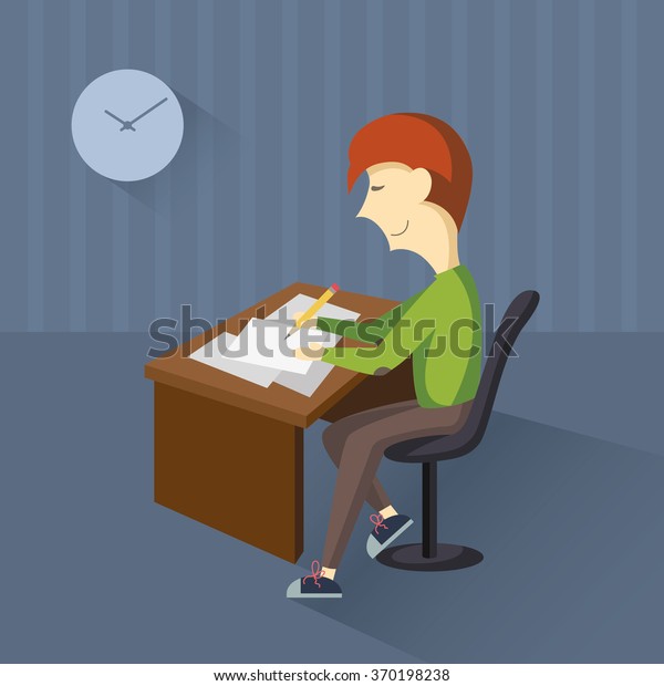 Writer His Desk Room Clock On Stock Illustration 370198238