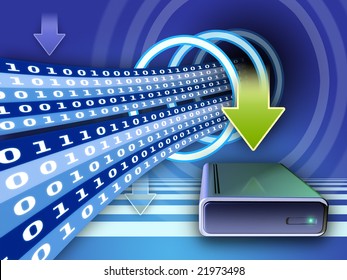 Writing data on an external hard disk. Digital illustration