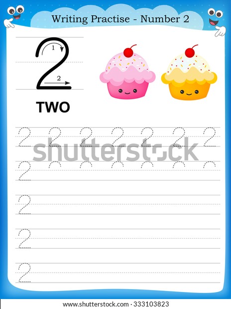 Writing Practice Number Two Printable Worksheet Stock Illustration