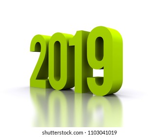 Written in 3D of the new year coming, 2019, colored on a white background