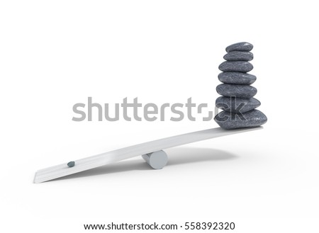 Wrong balancing stones set and small heavy 3d illustration
