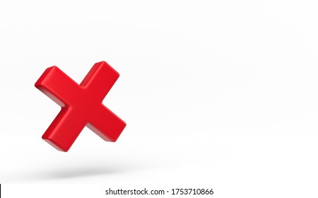 Wrong Cross Symbol Isolated. 3D rendering. Red cross - symbol of rejection, decline, delete sign. Letter - X. True or false icon 3D.