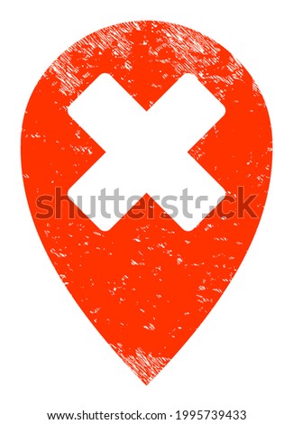 Wrong place icon with scratched effect. Isolated raster wrong place icon image with unclean rubber texture on a white background.