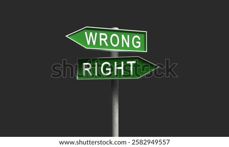 wrong right text font direction arrow sign symbol choice business hr human resource solution problem strategy confusion right wrong wisdom street checklist sign direction occupation.3d render