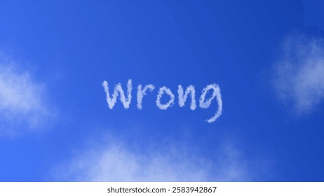 Wrong text or word with a cloud effect symbol on a sky background. Concept for error, mistake, incorrect choice, or misunderstanding