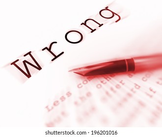 Wrong Word Displaying Incorrect Immoral Or Unacceptable