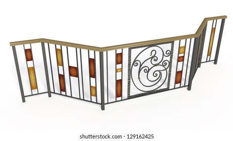 Wrought Iron Stairs Lattice With Glass Inserts