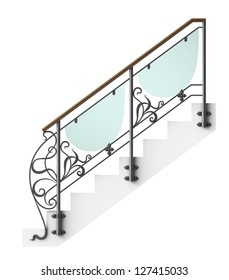 Wrought Iron Stairs Railing With Glass Inserts