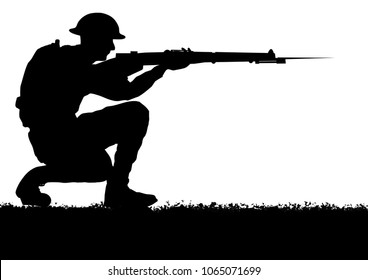 WW1 British Soldiers Silhouette. White Background.