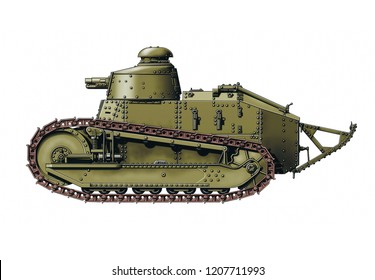 WW1 Tank Illustration Isolated On White Background