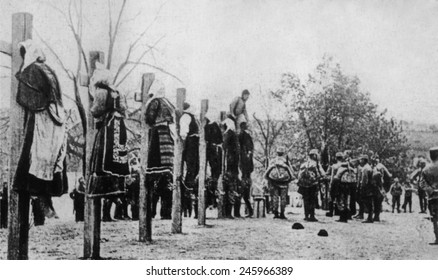 WWI. Serbian Civilians Executed By Austrian Soldiers, Include Three Women. Ca. 1914-18.