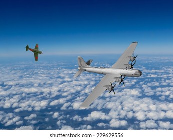 WWII US Bomber Of The Pacific Area Under Attack By Japanese Figher - Artist Impression.