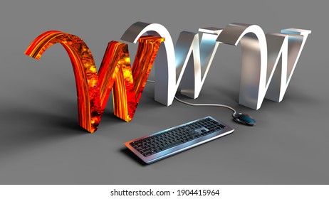 WWW 3d text with mouse and keyboard. Network communication concept. 3d rendering