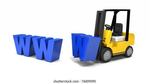 WWW construction using a forklift to move. Isolated on white