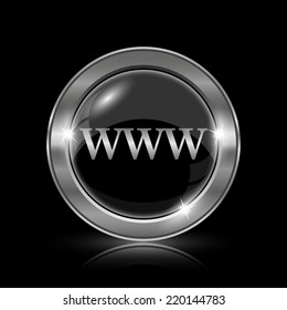 WWW icon. Internet button on black background. 