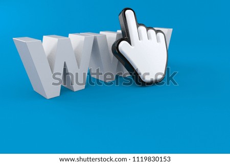 WWW text with cursor isolated on blue background. 3d illustration