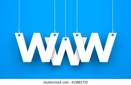 WWW - text hanging on the strings. 3d illustration
