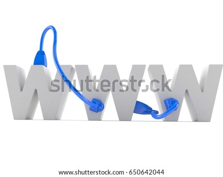 WWW text with network cable isolated on white background. 3d illustration