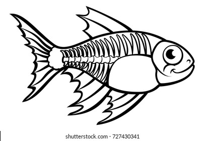 An X Ray Tetra Fish Animal Cartoon Character Outline Coloring Illustration