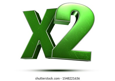 X2 3d Green On White Background.(with Clipping Path).