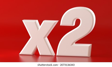 X2 3d White On Red Background.(with Clipping Path).