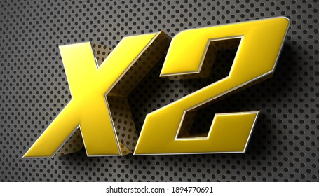 X2 Gold 3D Illustration On The Black Grid.