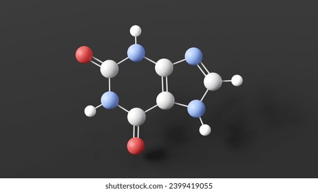 xanthine molecular structure, archaically xanthic acid, ball and stick 3d model, structural chemical formula with colored atoms