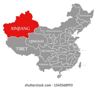 Xinjiang Red Highlighted In Map Of China