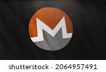 XMR Monero coin icon logo on black flag banner background. Concept 3D illustration for cryptocurrency and fintech using blockchain technology to secure transactions in stock exchange DeFi market.
