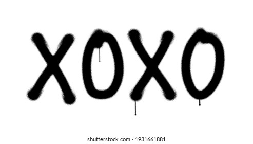 Xoxo sign spray painted isolated. Graffiti concept art of love, kiss symbol and romantic sign. Airbrush paint. Urban abstract artwork. Alpha channel black and white.