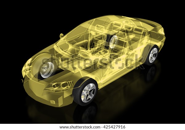 X-ray car isolated on black. 3d illustration.\
Include clipping\
path.