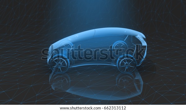 x-ray car\
on a dark low poly background. 3d\
rendering