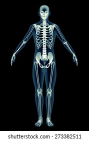 X-ray human body of a man with skeleton isolated on black.
