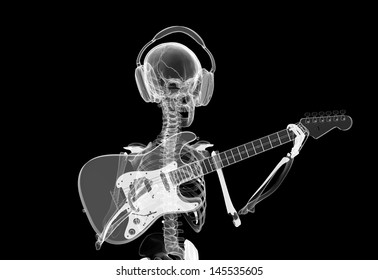 Xray Skeleton In Headphones Playing Guitar 