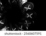 Xrp 3D tokens in motion forming a circular trajectory. Sector lighting effect in dark environment. High quality 3D rendering.