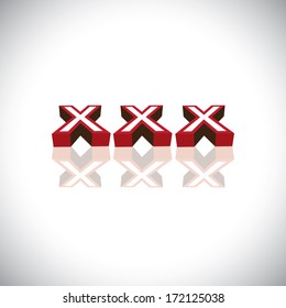 xxx letters indicating content is for adult viewership - concept illustration. This graphic can represent pornographic content, sexually explicit material, nude or naked people, etc