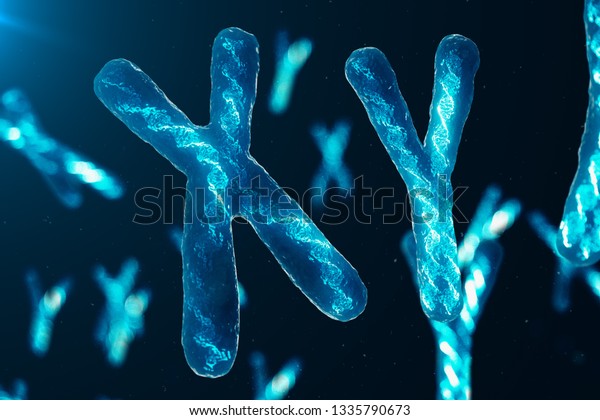 XY-Chromosomes with\
DNA carrying the genetic code. Genetics concept, medicine concept.\
Future, genetic mutations. Changing the genetic code at the\
biological level. 3D\
illustration