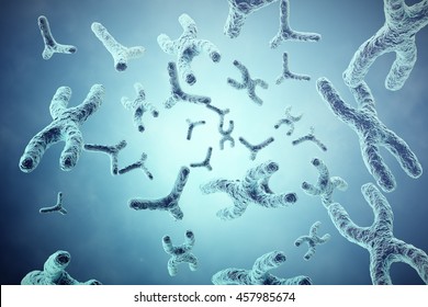 XY-chromosomes on grey background, scientific and biology concept with depth of field effect. 3d illustration