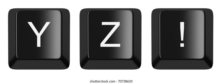 Y, Z, ! black computer keys alphabet isolated on white