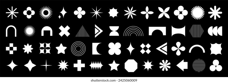 Y2k abstract geometric shapes. Set of brutalism retro bauhaus minimal graphic icons, logos, design elements. Raster illustration - Powered by Shutterstock